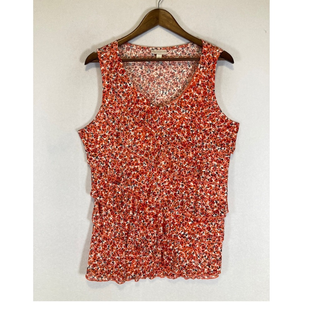 Cottagecore C.B. Established 1962 Womens L Orange Floral Tiered Ruffle Tank Top‎